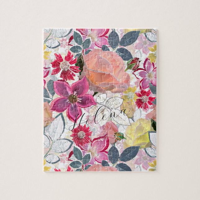 Pink, red watercolor flowers. jigsaw puzzle (Vertical)