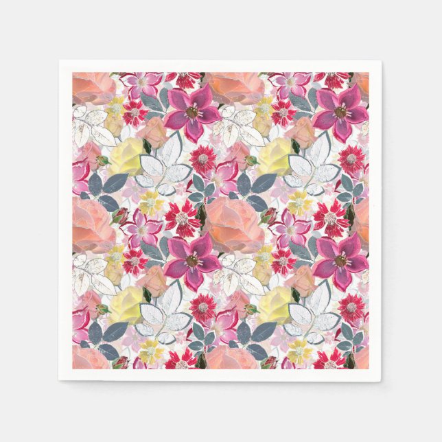 Pink, red watercolor flowers. napkin (Front)