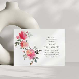 Pink Red Watercolor Rose Floral Bridal Shower Invitation