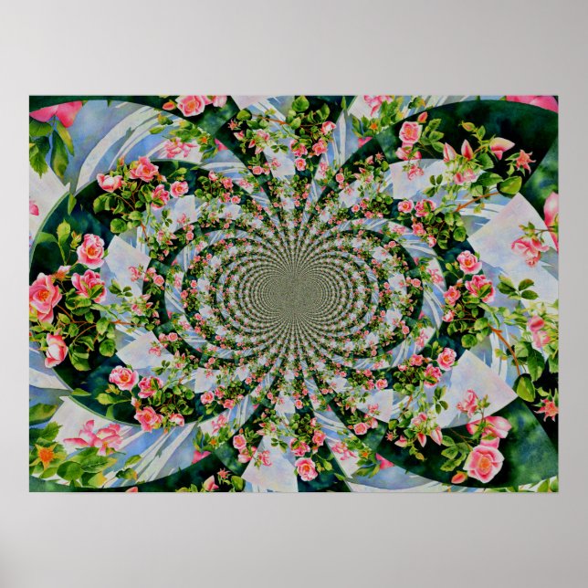 Pink red watercolor roses abstract mandala floral poster (Front)
