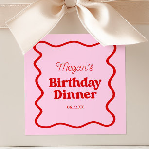Pink Red Wavy Border Birthday Dinner Party Square Sticker