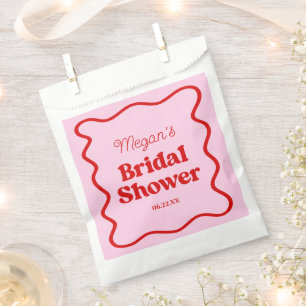 Pink Red Wavy Border Bridal Shower Paper Favour Bag