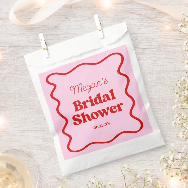 Pink Red Wavy Border Bridal Shower Paper Favour Bag (Clipped)