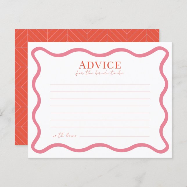 Pink & Red Wavy Frame Bridal Shower Advice Card (Front/Back)