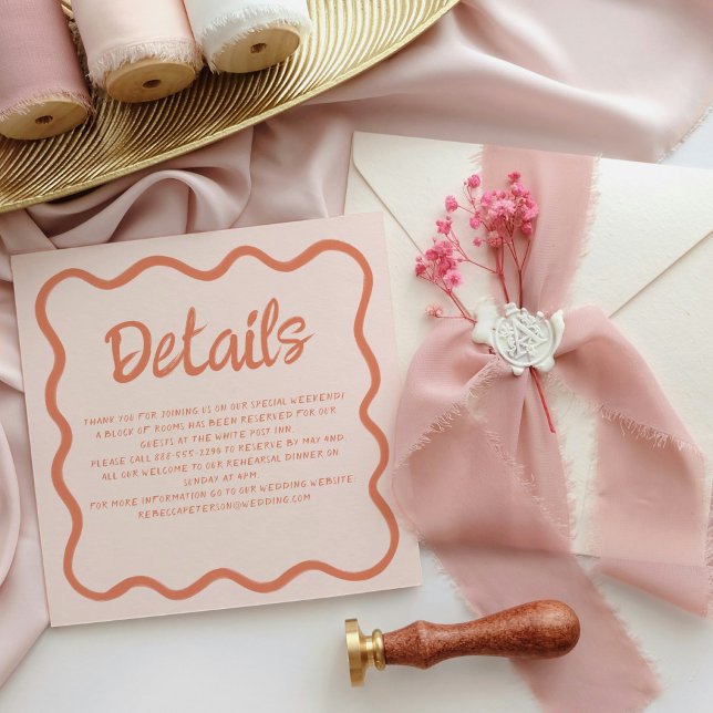 Pink & Red Wavy Handwriting Retro Wedding Details Invitation (Creator Uploaded)