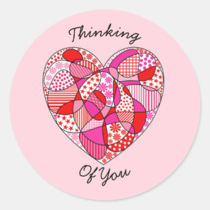 Pink Red White Doodle Pattern Heart Round Sticker