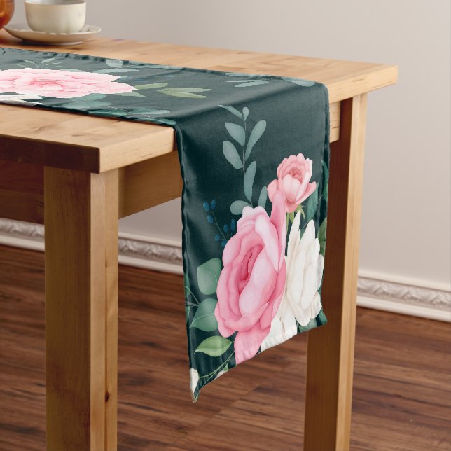 pink red white elegant floral long table runner (In Situ)