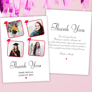 Pink Red White Girl Simple Modern Photo Graduation Thank You Card
