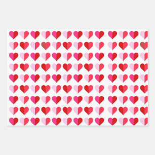 Pink Red White Hearts Striped Valentine's Day  Wrapping Paper Sheet