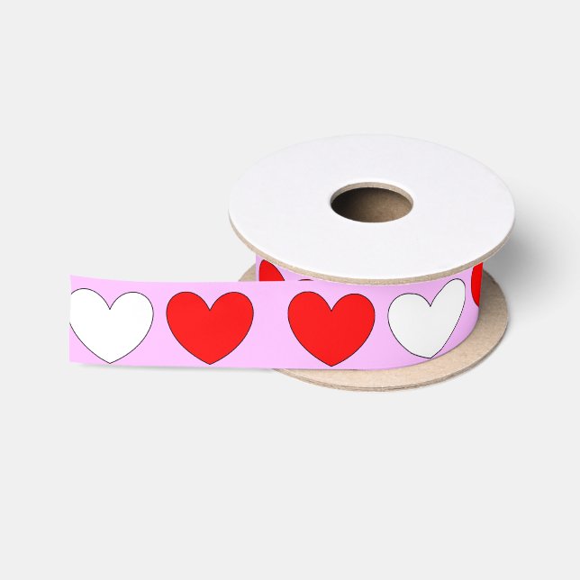 Pink Red White Hearts Valentines Day 4Robin Satin Ribbon (Spool)
