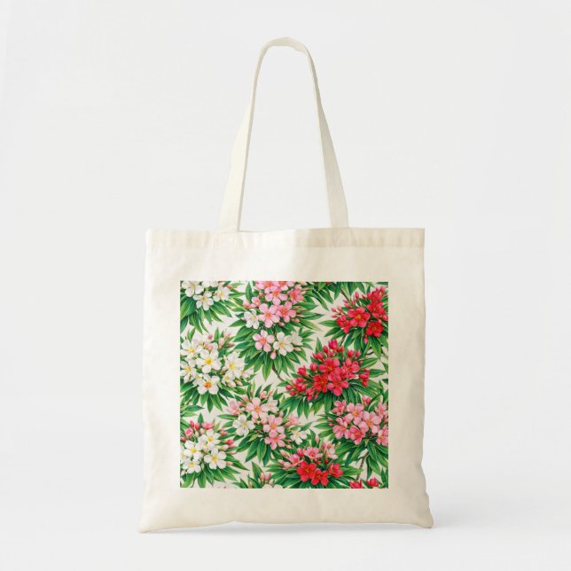 Pink Red & White Oleander Floral Botanical Pattern Tote Bag (Front)