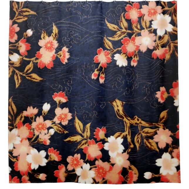 PINK RED WHITE SPRING FLOWERS DEEP BLUE FLORAL (Front)