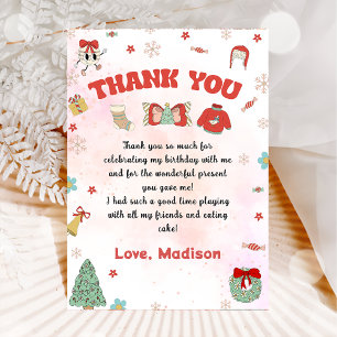 Pink Red Winter Christmas Birthday Thank You Card