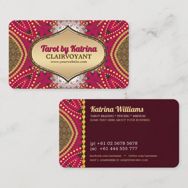 Pink Red Yellow Artistry Tarot Reader Business Card (Front/Back)