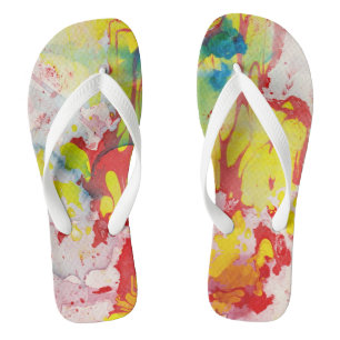 Pink Red Yellow Blue Green Trendy Modern Abstract Flip Flops