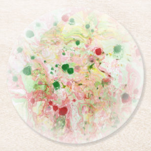 Pink Red Yellow Green Abstract Modern Template Round Paper Coaster