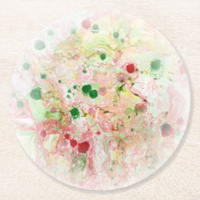 Pink Red Yellow Green Abstract Modern Template Round Paper Coaster (Front)