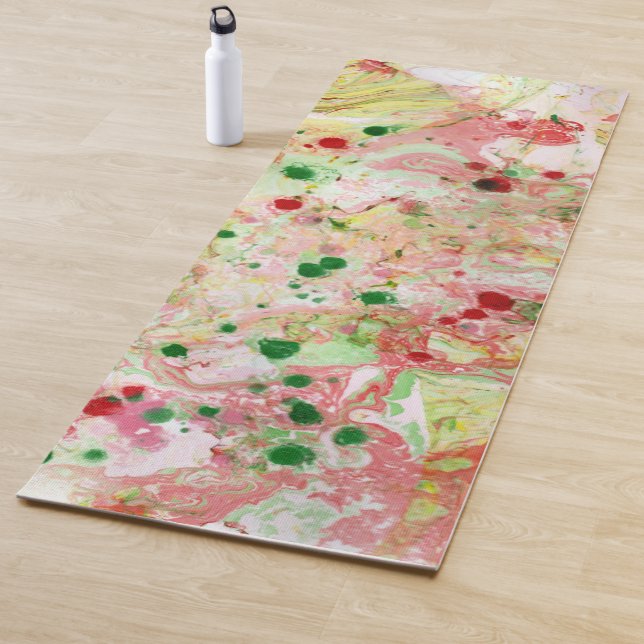 Pink Red Yellow Green Trendy Modern Abstract Art Yoga Mat (In Situ)