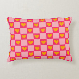 Pink Red Yellow Heart Love Chequered Y2K Pattern Accent Pillow