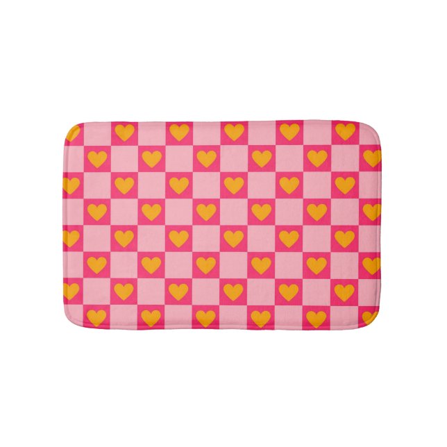 Pink Red Yellow Heart Love Chequered Y2K Pattern Bath Mat (Front)