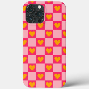 Pink Red Yellow Heart Love Chequered Y2K Pattern iPhone 13 Pro Max Case