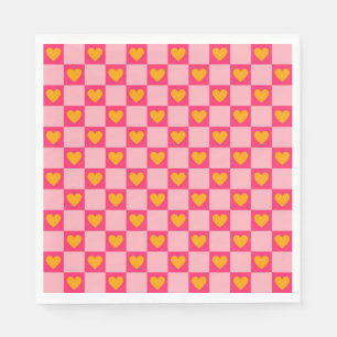 Pink Red Yellow Heart Love Chequered Y2K Pattern Napkin