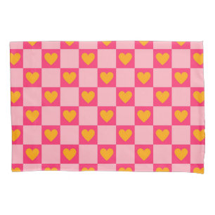 Pink Red Yellow Heart Love Chequered Y2K Pattern Pillowcase