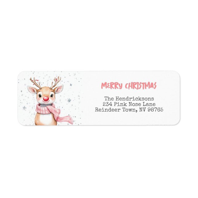 Pink Reindeer Christmas Return Address  (Front)