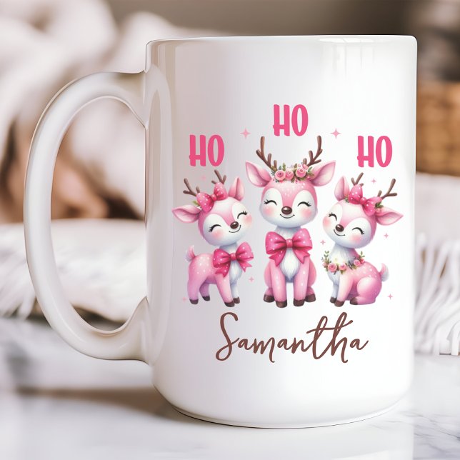 Pink reindeer mug, Ho ho ho mug, Custom name mug ( ho ho ho mug, custom name mug, personalized name mug, Christmas vibes mug, New Year gift mug,)