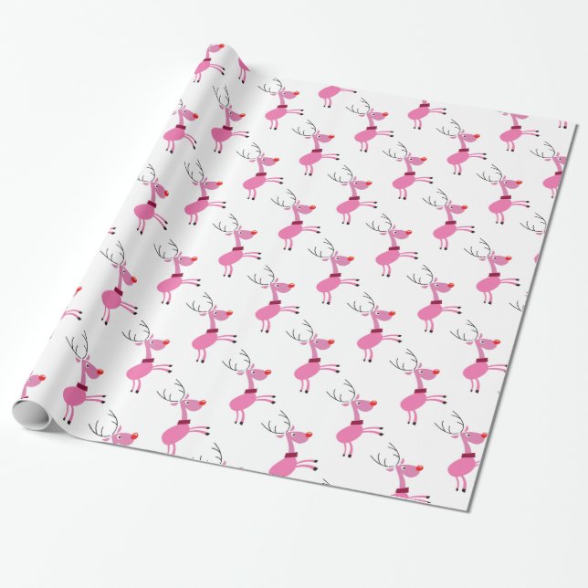 Pink reindeer wrap wrapping paper (Unrolled)
