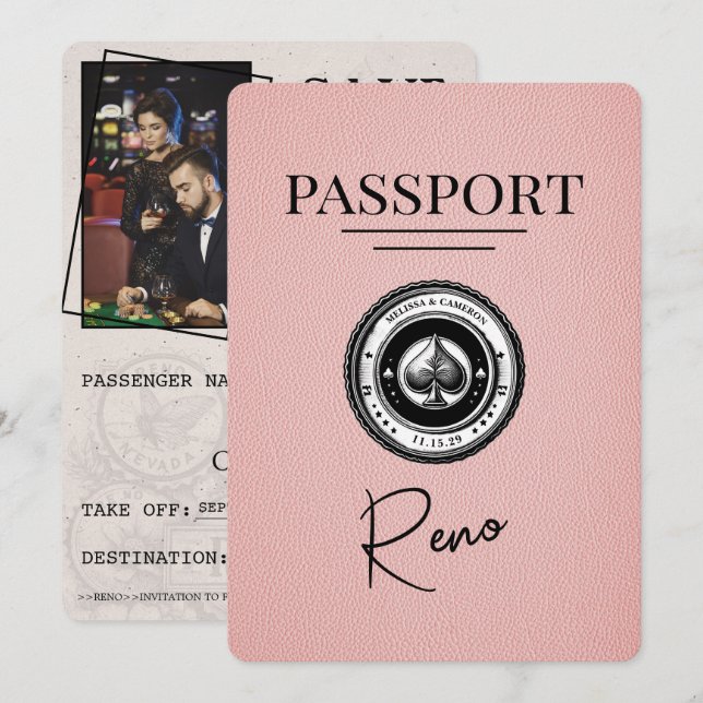 Pink Reno Passport Save The Date (Front/Back)