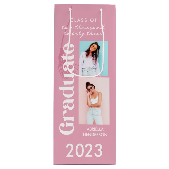 Pink Rero Graduation Gift Wine Gift Bag (Front)