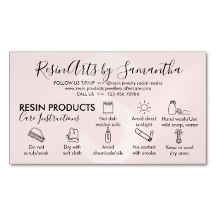 Pink Resin Products Care Instructions Magnetic Business Card