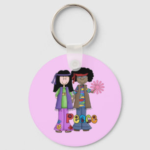 Pink Retro 1960 Hippies Keychain ~ Flower Power