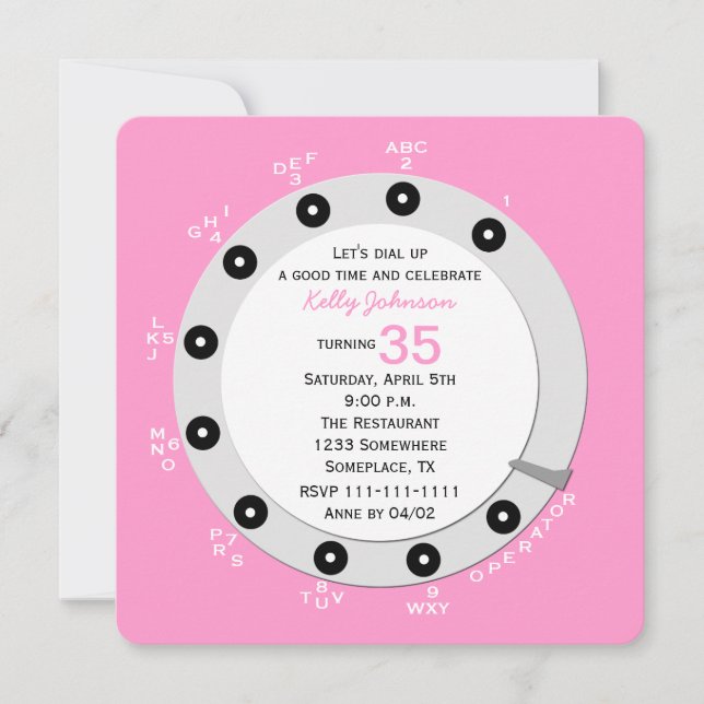 Pink Retro 35e anniversaire Invitation de fête Rot (Devant)