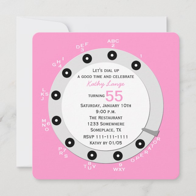 Pink Retro 55e anniversaire de fête Invitation (Devant)
