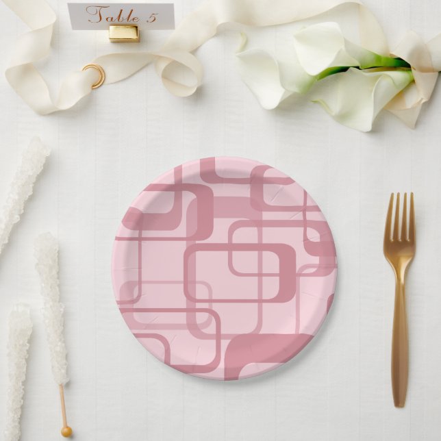 Pink Retro 60's 70's Abstract Pattern Paper Plate (Wedding)