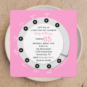 Pink Retro 65e anniversaire Invitation de fête Rot