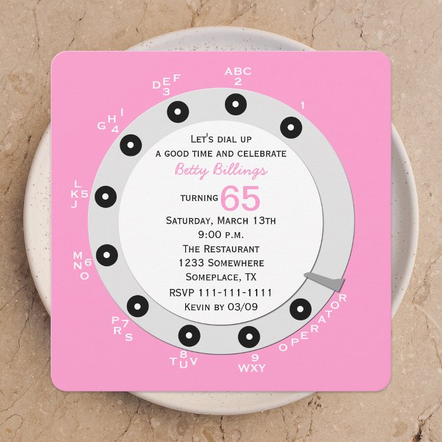Pink Retro 65e anniversaire Invitation de fête Rot (Créateur téléchargé)