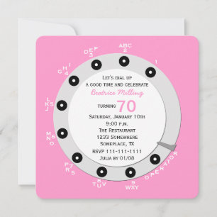 Pink Retro 70th Birthday Party Invitation Rotary