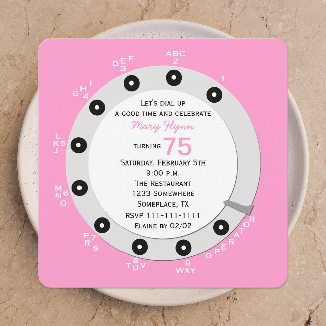Pink Retro 75e anniversaire Invitation de fête Rot (Créateur téléchargé)