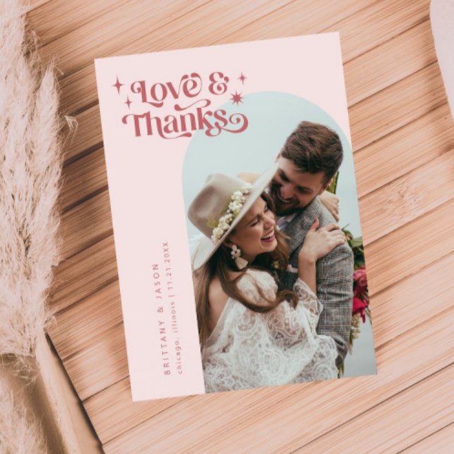 Pink Retro Amour et Merci White Arch Mariage (Créateur téléchargé)