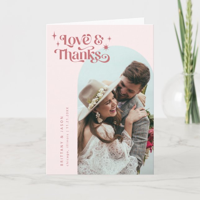 Pink Retro Amour et Merci White Arch Mariage (Devant)