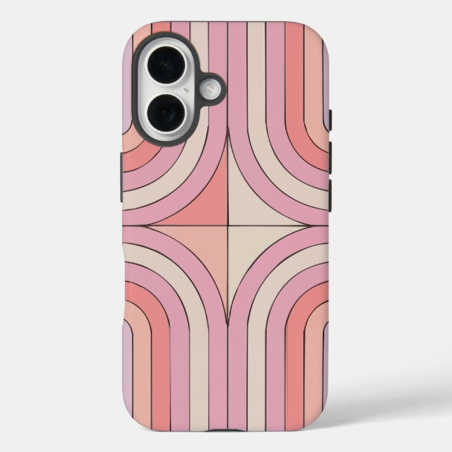 Pink Retro Arch Stripes Phone Case, Minimalist 70S Case-Mate iPhone Case (Back)