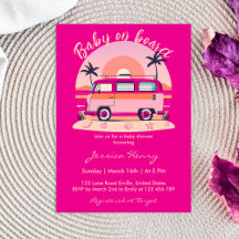 Pink Retro Baby on Board Vintage Van Baby Shower