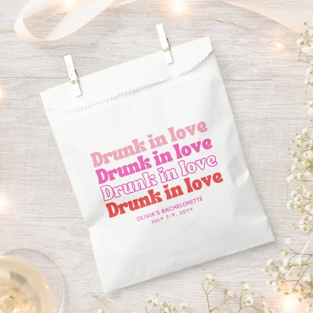 Pink Retro Bachelorette Party Drunk in Love Favour Bag (Clipped)