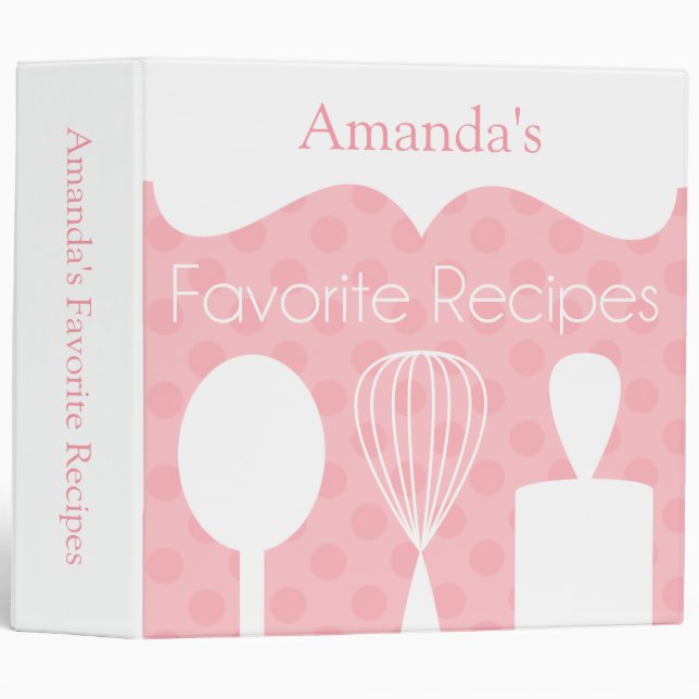 Pink Retro Baking Utensils Recipe Binder (Front/Spine)