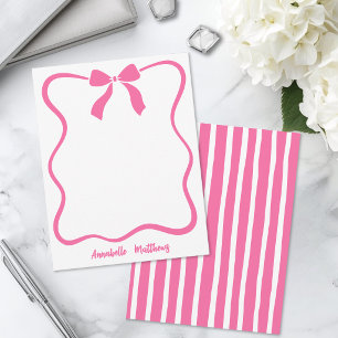Pink Retro Bow Wavy Border Personalized Card