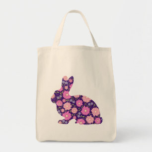 Pink Retro bunny rabbit and flowers Tote Bag