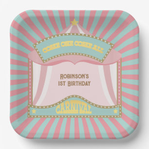 Pink Retro Carnival birthday invitations Paper Plate